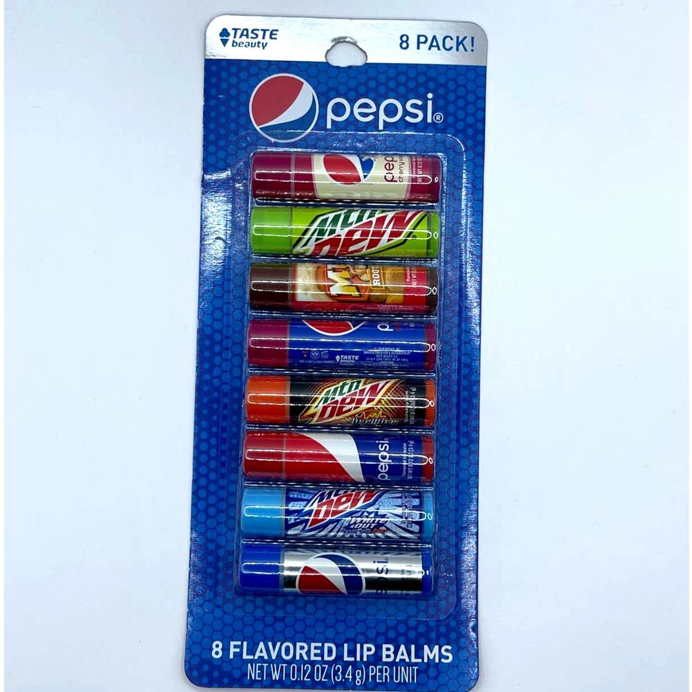 Pepsi Soda  Flavored Lip Balms Sticks Taste Beauty NEW Mountain Dew 8 pieces